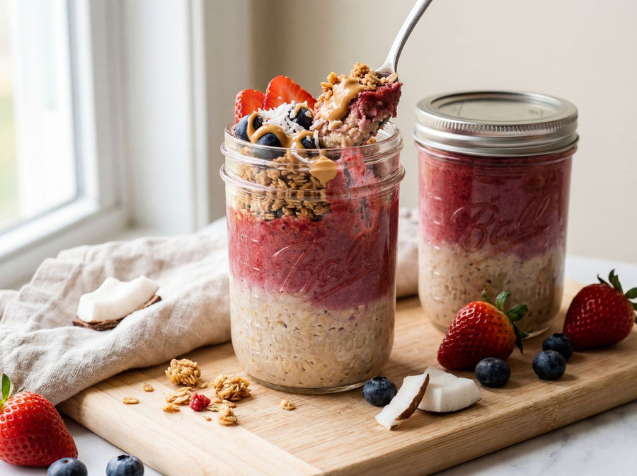 Overnight oats com frutas vermelhas