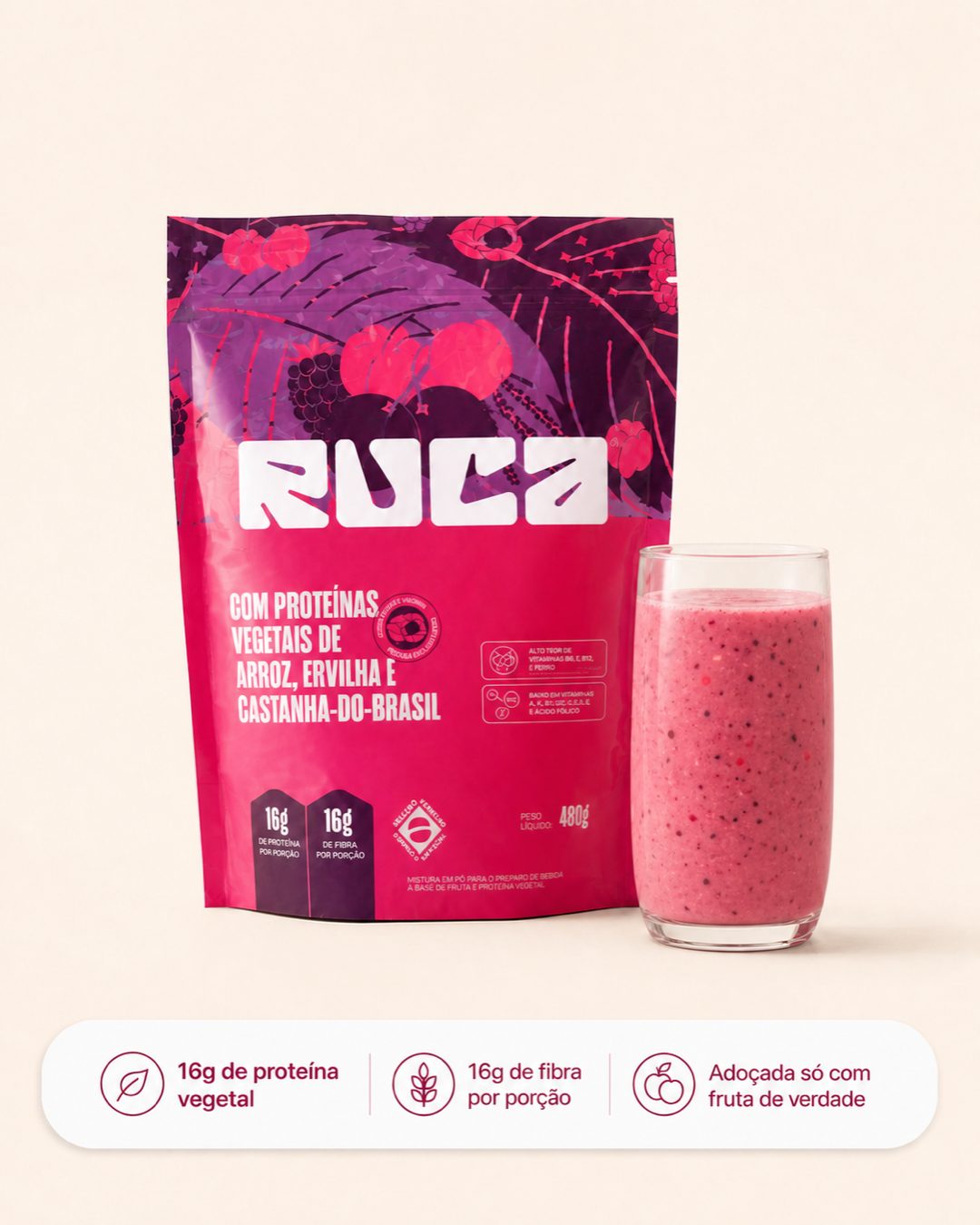 RUCÁ Pouch — Proteína Vegetal em Pó 480g — Alimento com Frutas Brasileiras — packshot